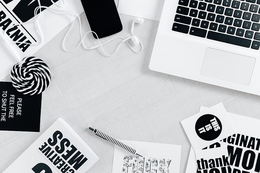 Top view of black and white typography sentences, desk, quotes HD wallpaper