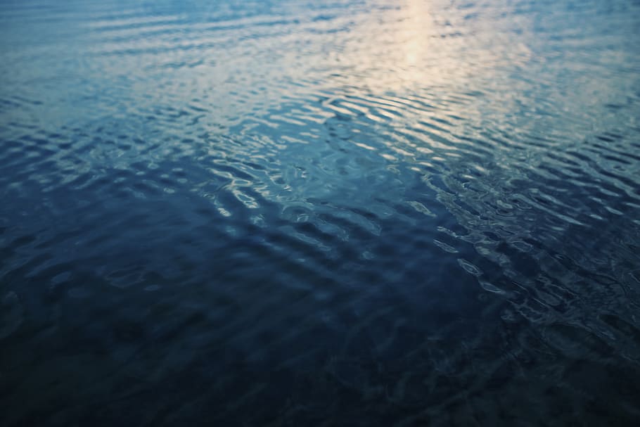 Water surface, blue water, calm, reflection, ripples, nature HD wallpaper