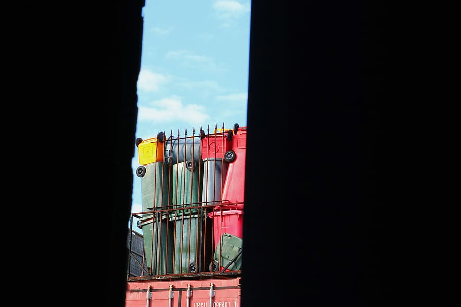 garbage, door, saturation, sky, window, architecture, built structure HD wallpaper