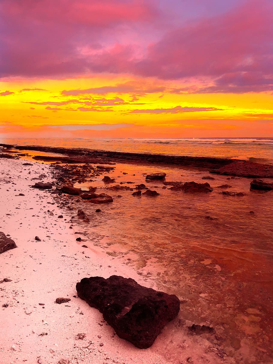 maldives, addu city, hithadhoo, sunset, sky, water, sea, beauty in nature, HD wallpaper