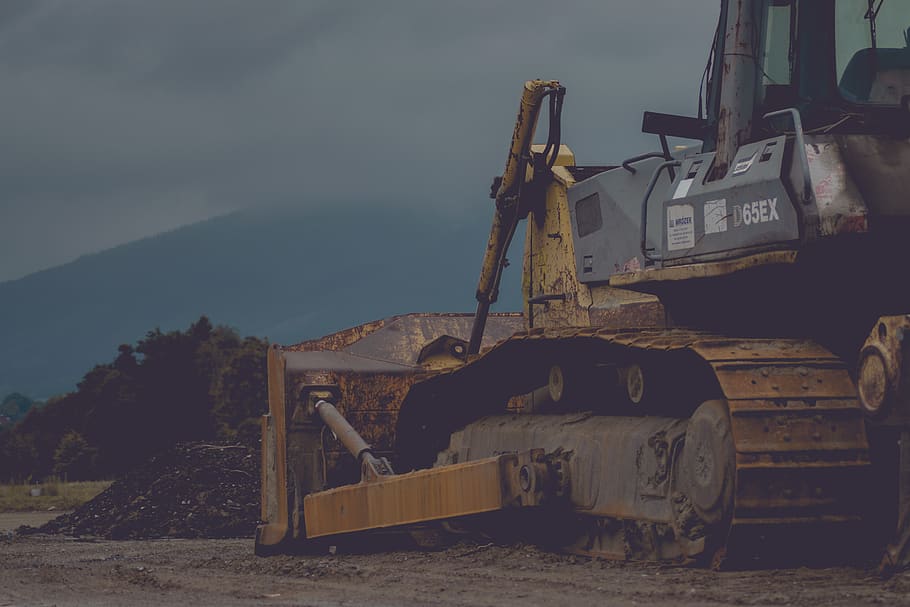 digger, nature, tree, dark, mood, sky, clound, cloudy, machine HD wallpaper