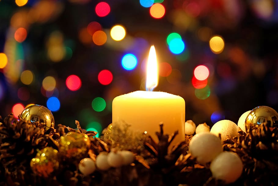 candle, holidays, the flame, night, decoration, winter, religion HD wallpaper