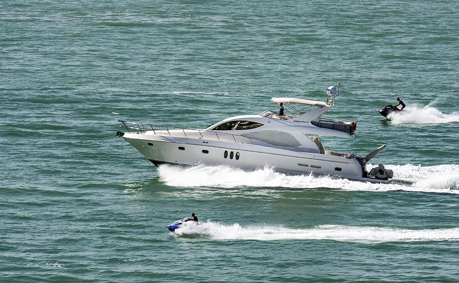Yacht on Body of Water, action, boat, jetski, leisure, motion HD wallpaper