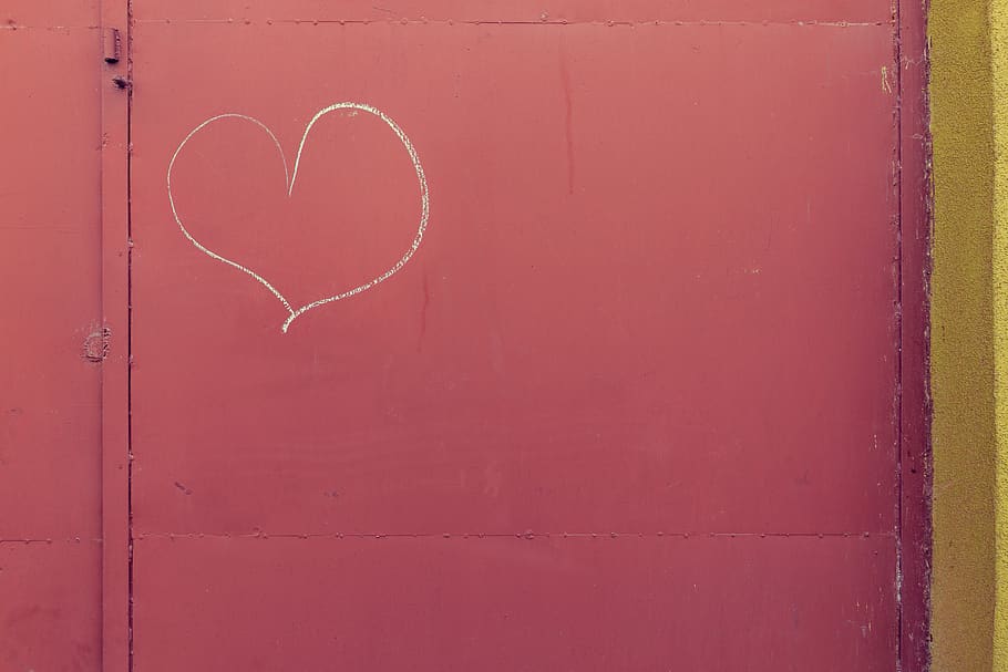 chalk, garage, door, red, pink, yellow, wall, love, heart, heart shape HD wallpaper