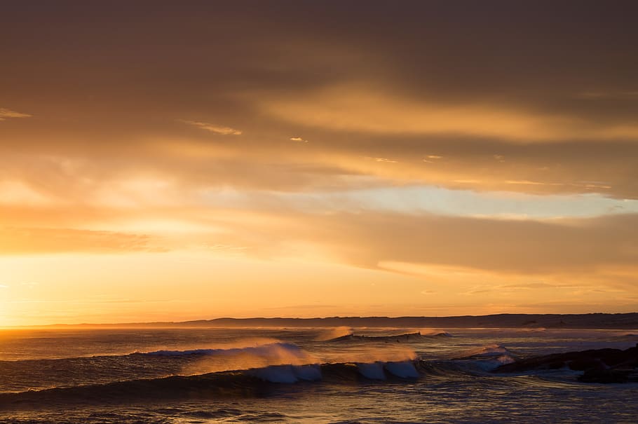 australia, port stephens, beach, sunset, waves, surfers, water HD wallpaper