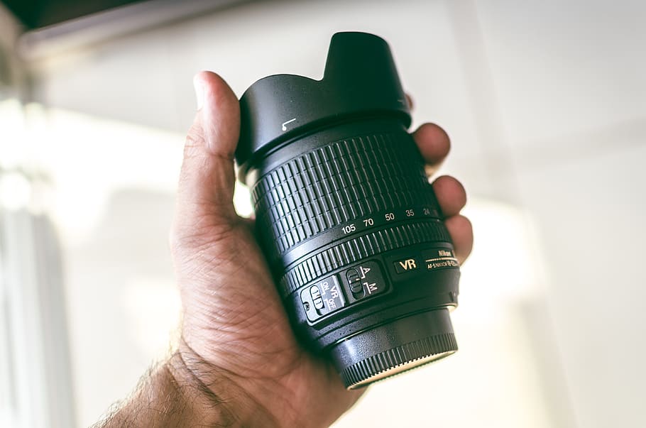 Black Nikon Camera Lens, hand, human hand, human body part, holding HD wallpaper