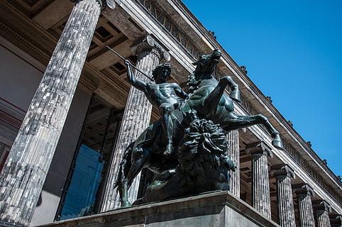 Man Riding Horse Statue, architecture, art, building, columns HD wallpaper