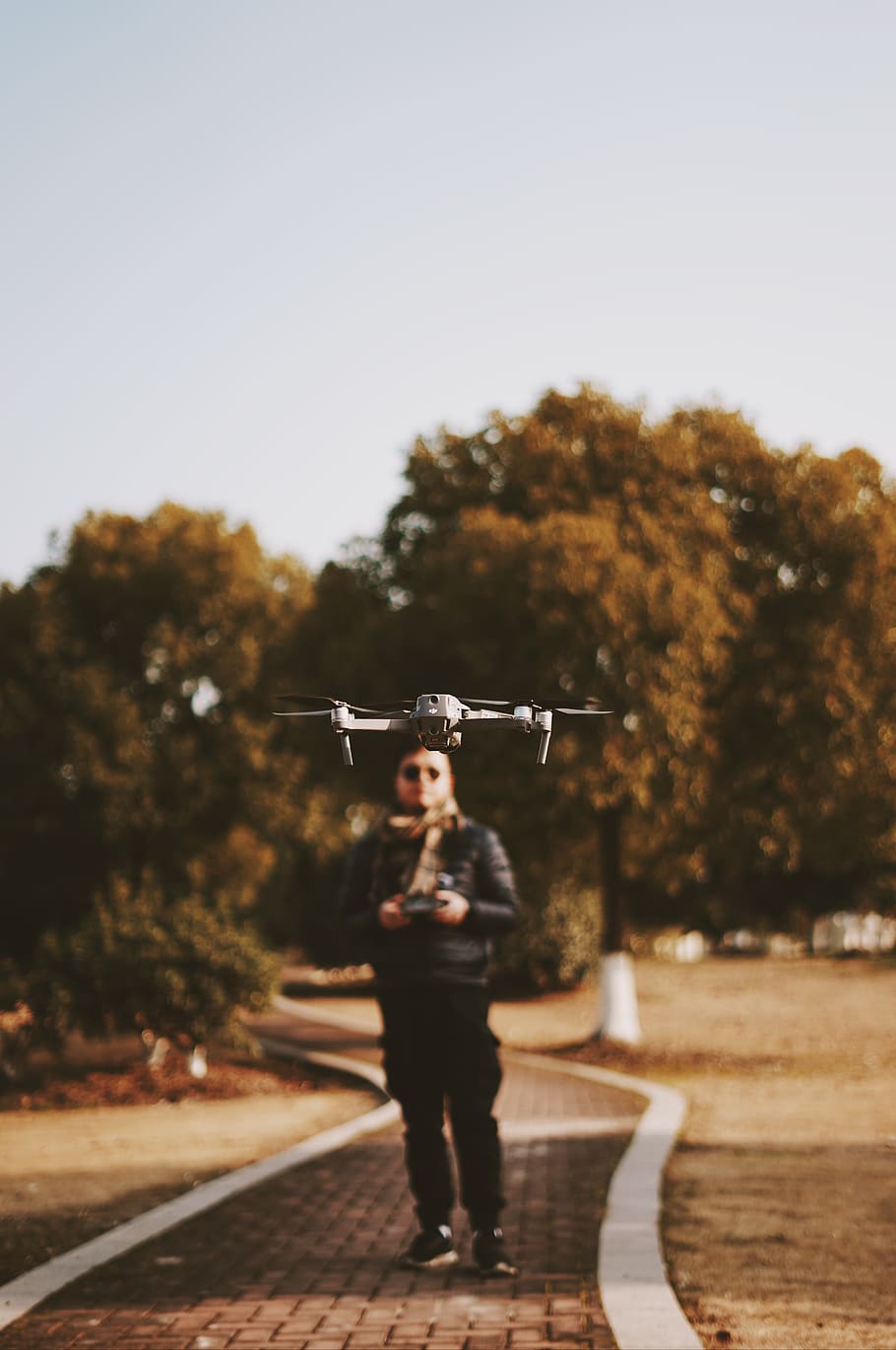 man standing near drone, flying, bird, animal, human, person, HD wallpaper