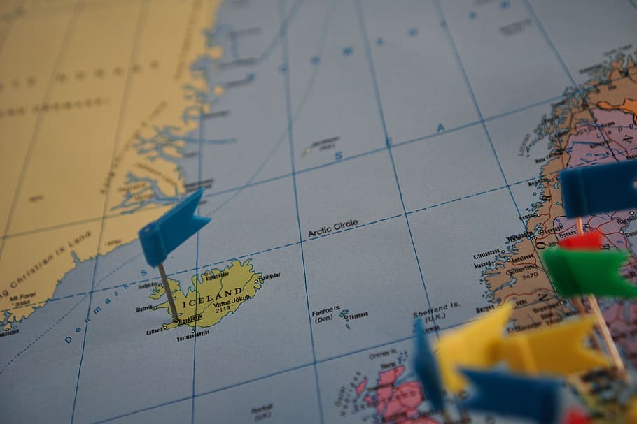 assorted-colored miniature flag on political map, text, selective focus HD wallpaper