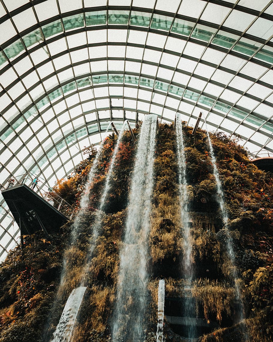 waterfalls, architecture, built structure, low angle view, motion HD wallpaper