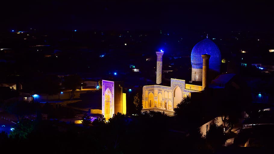 moscow, mosque, religious, light, night, dark, construction HD wallpaper
