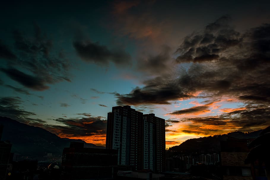 sunset, landscape, sky, heaven, orange, architecture, building exterior HD wallpaper