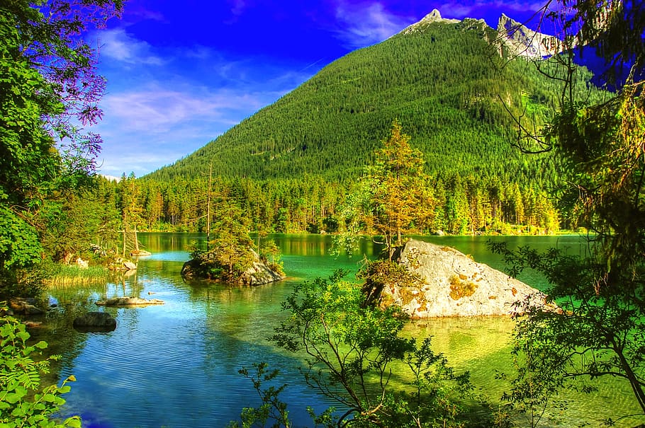 hintersee, ramsau, alpine, landscape, nature, bavaria, berchtesgaden, HD wallpaper