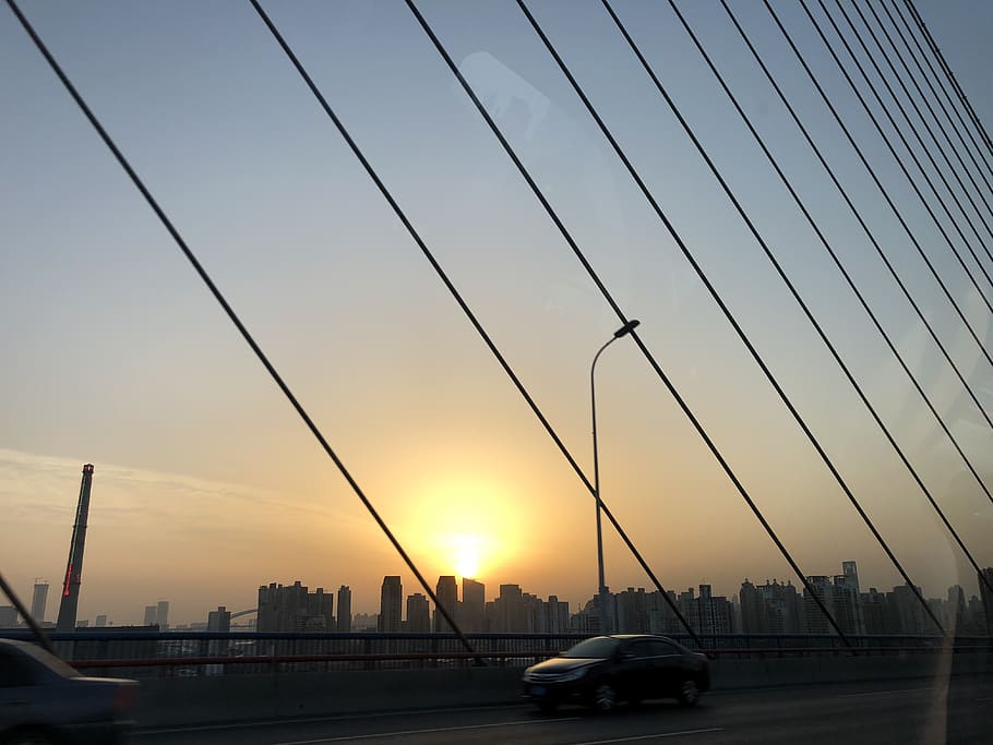 bridge, shanghai, sunset, sky, transportation, mode of transportation HD wallpaper