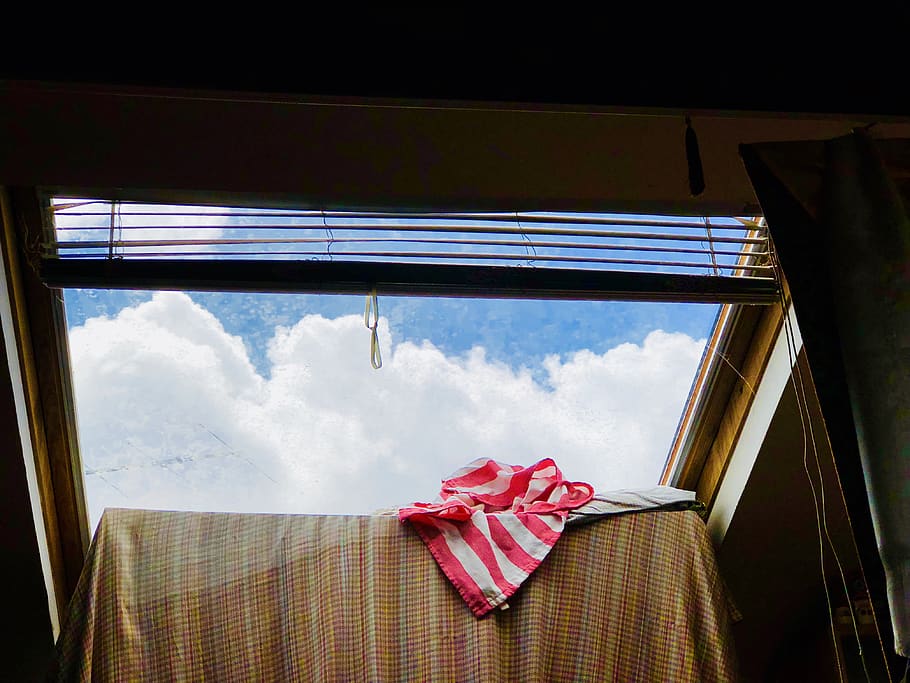 sky, window, cloud - sky, day, indoors, no people, textile HD wallpaper