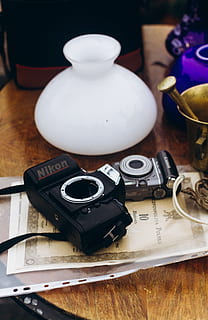 Nikon DSLR camera on printer paper, electronics, strap, digital camera HD wallpaper