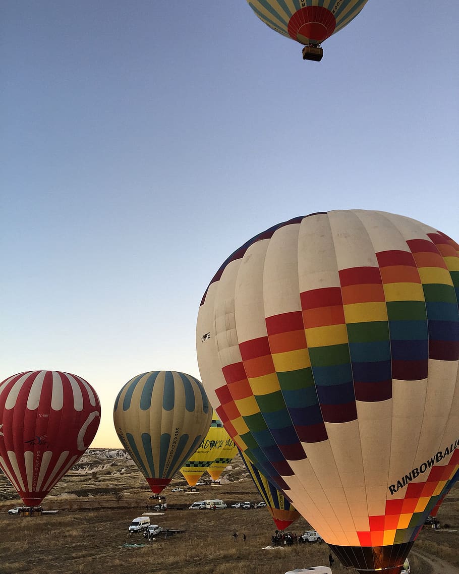 cappadocia, air vehicle, hot air balloon, transportation, multi colored HD wallpaper