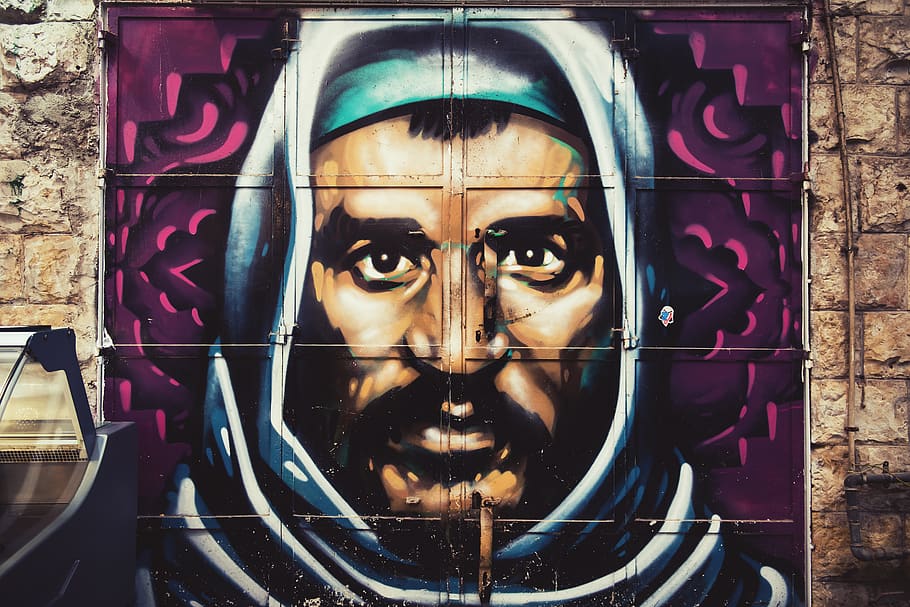 man's face painting, graffiti, art, mural, jerusalem, etz hayyim st 2, HD wallpaper