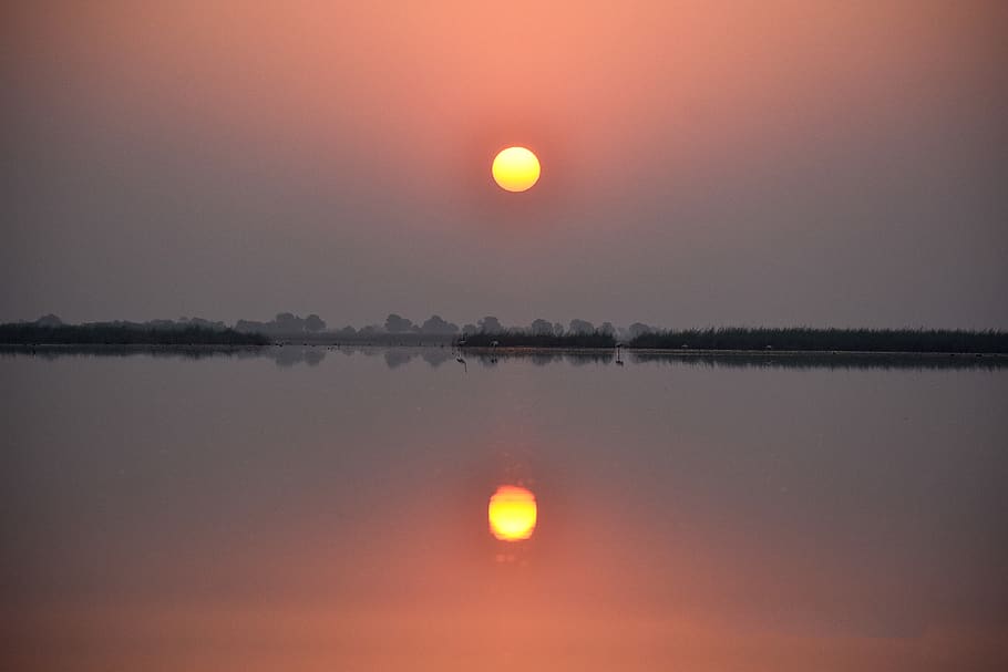 reflection, sunrise, ahmadabad, sky, water, beauty in nature HD wallpaper