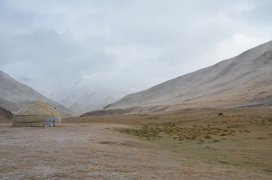 kyrgyzstan, yurt, sky, landscape, scenics - nature, mountain HD wallpaper