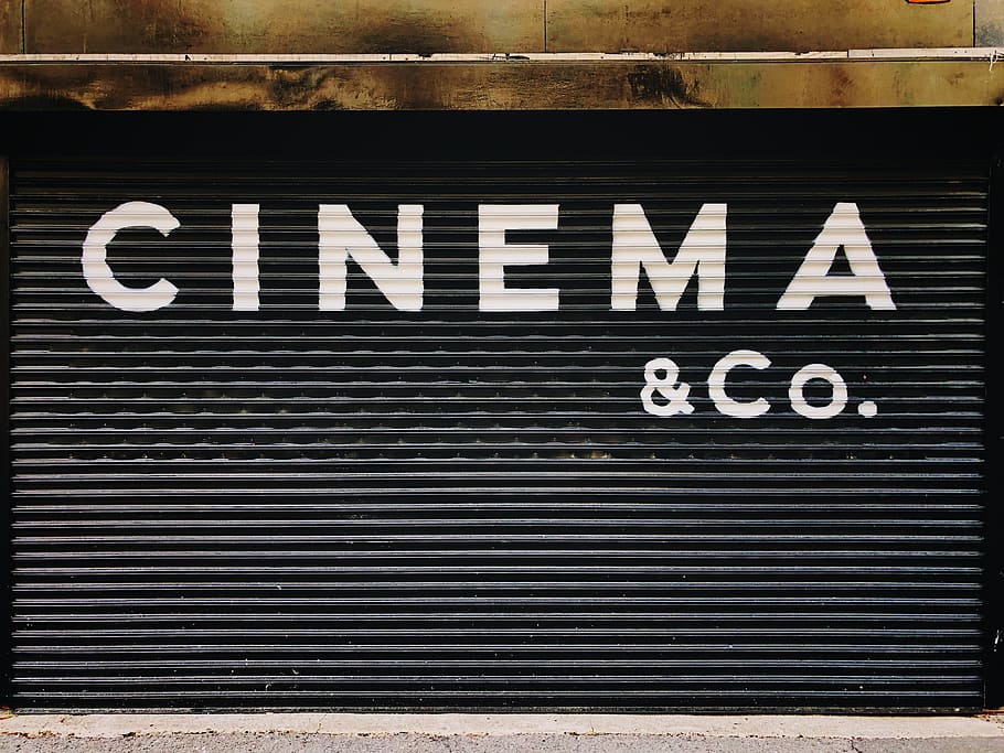black Cinema & Co. roller shutter, sign, text, script, wall, texture, HD wallpaper