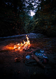 Bonfire, ash, backpack, blaze, burn, burning, burnt, camp, camping HD wallpaper