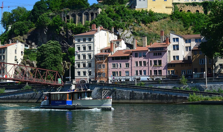 france, lyon, river, boad, bank, water, built structure, building exterior HD wallpaper