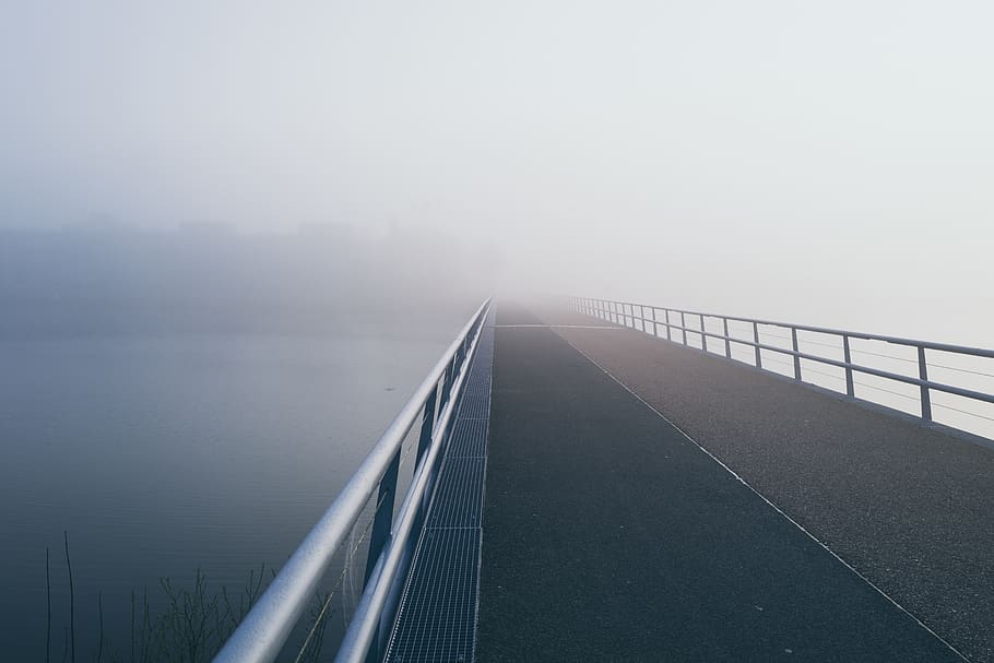 fogs on bridge during daytime, nature, smoke, smog, outdoors HD wallpaper