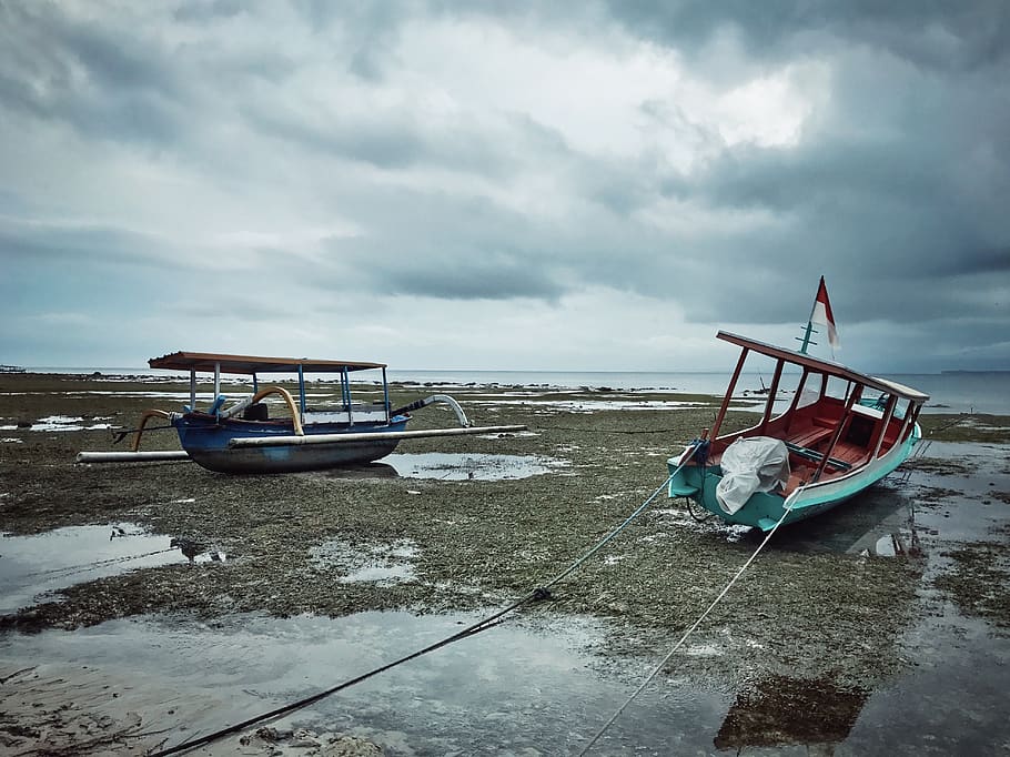 boat, blue, cloud, sea, ocean, island, gili air, tide, nautical vessel HD wallpaper