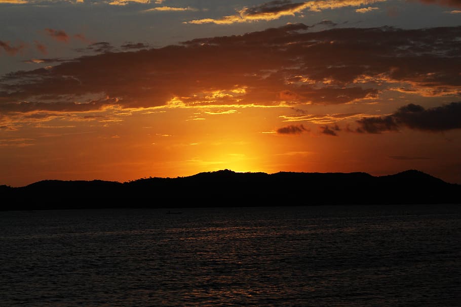landscape, mar, nature, beach, peace, sunset, sol, sky, orange color HD wallpaper
