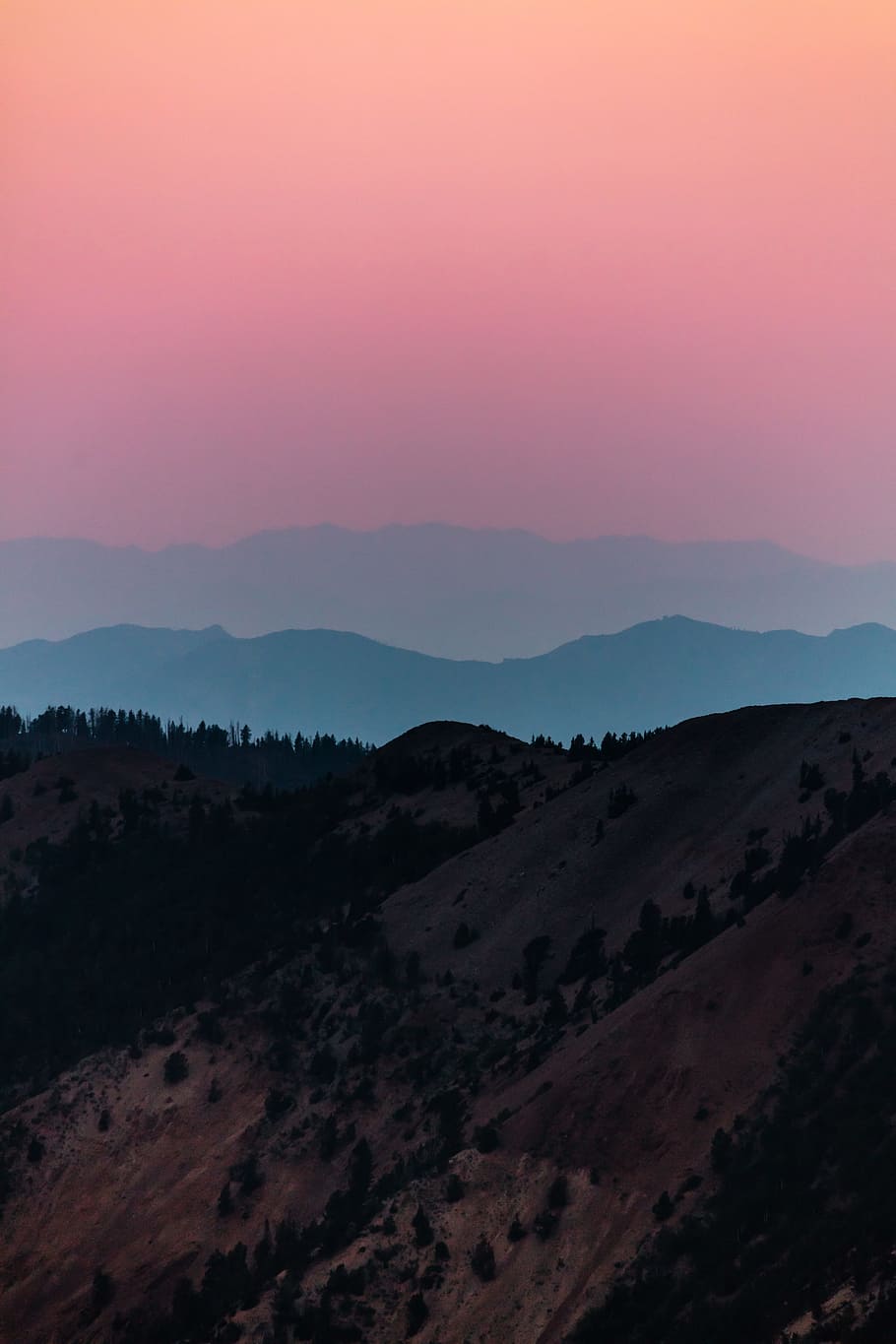mountain peak under golden hour photography, layer, forest, pink HD wallpaper