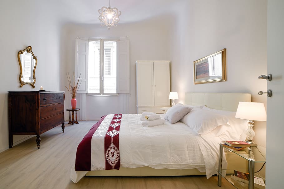 bedroom, interior, white, inside, furniture, home, relaxation HD wallpaper