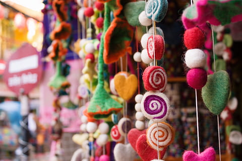 Selective Focus Photography of Assorted-color Hanging Decor Lot HD wallpaper