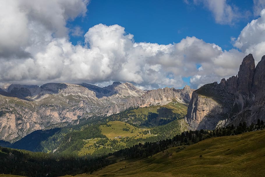 clouds, mountains, dolomites, mountain landscape, nature, beautiful HD wallpaper