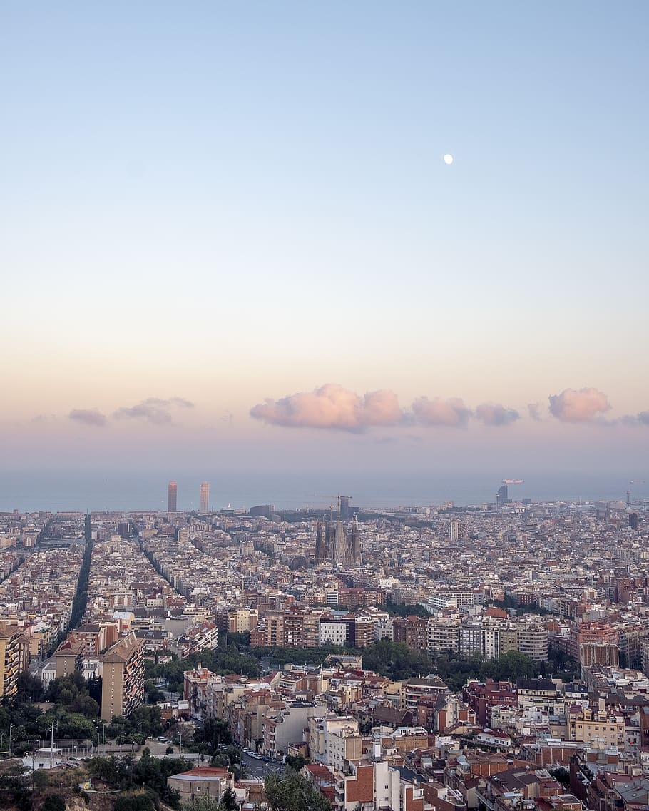 spain, barcelona, clouds, cityscape, sunset, sagrada familia HD wallpaper