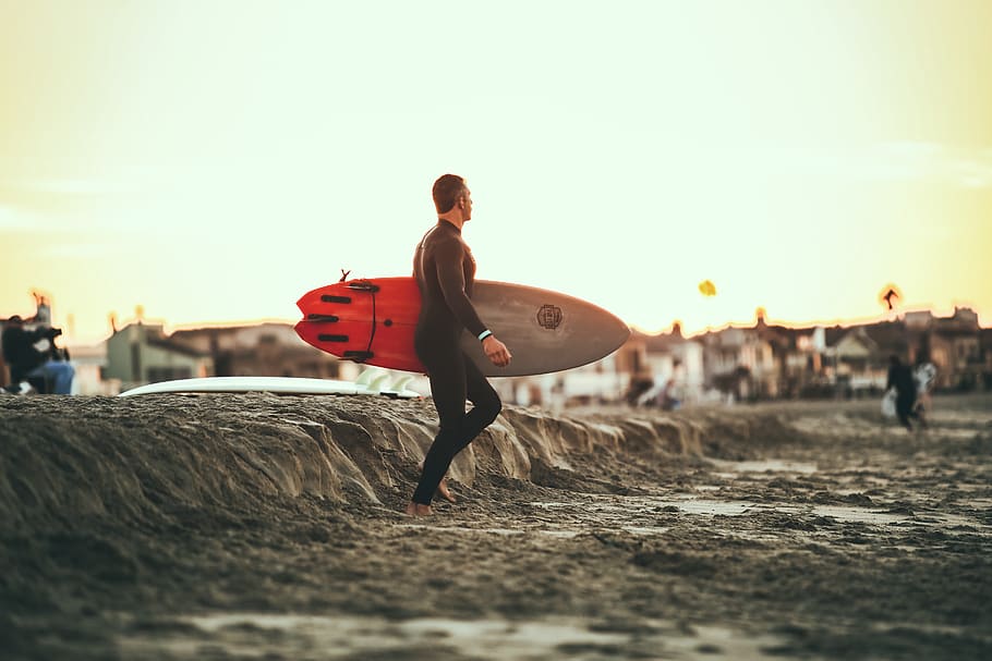 people, man, guy, adventure, beach, rock, surfer, sport, fitness HD wallpaper