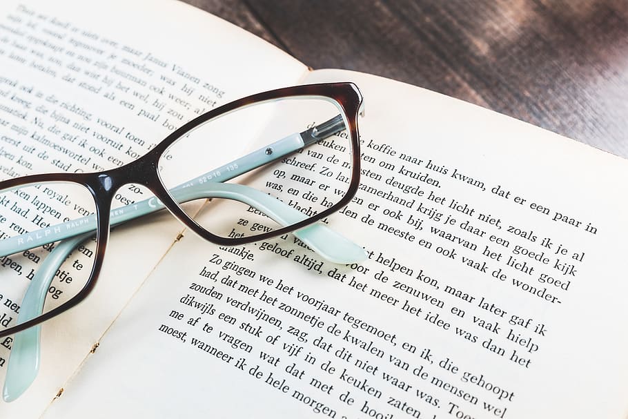 Black Framed Eyeglasses On Open Book, eyewear, page, text, publication HD wallpaper