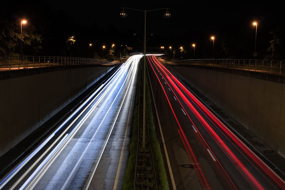 highway, augsburg, road, lights, traffic, long exposure, bears basement HD wallpaper