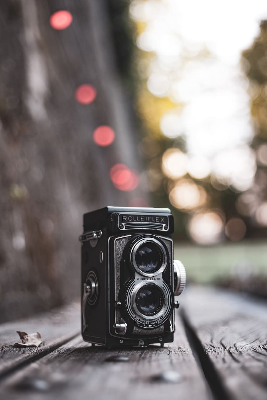 vintage black Rollerflex camera on gray wooden surface selective focus photography, HD wallpaper