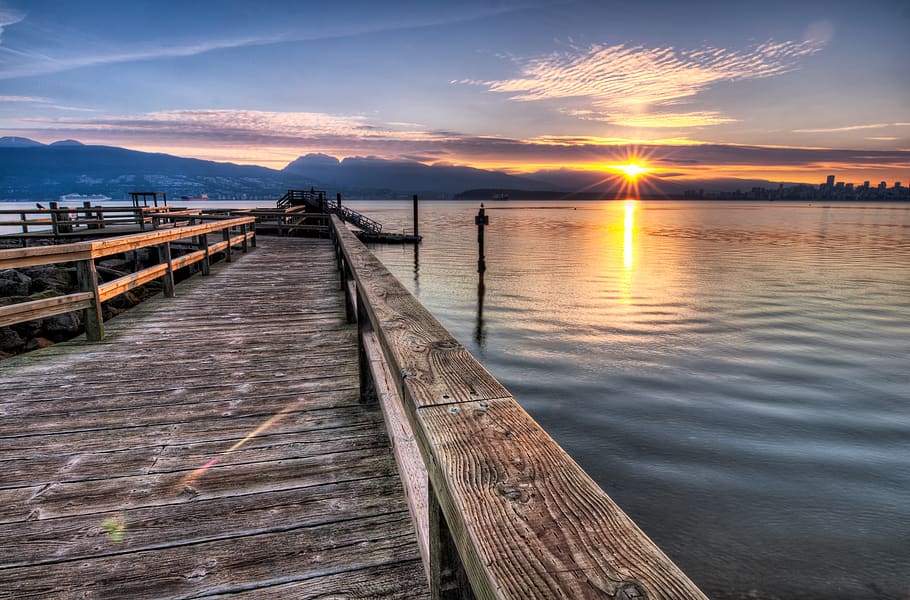 Wooden Dock, boardwalk, dawn, jetty, peaceful, pier, sunrise HD wallpaper