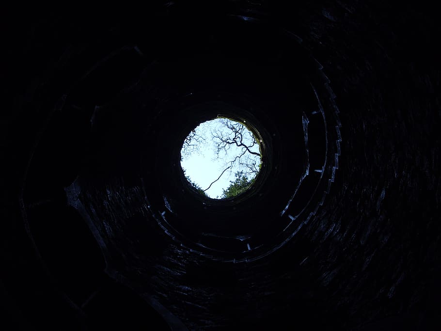 Worms Eyeview of Well, dark, excavation, graphic, insubstantial