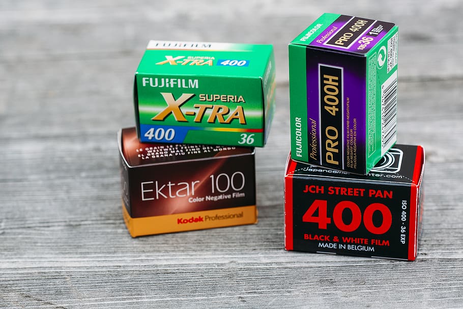 four Fujifilm boxes, text, western script, communication, no people HD wallpaper