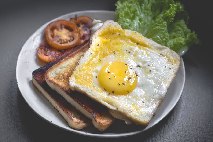 toasted bread with fried egg and tomato, food, food and drink HD wallpaper