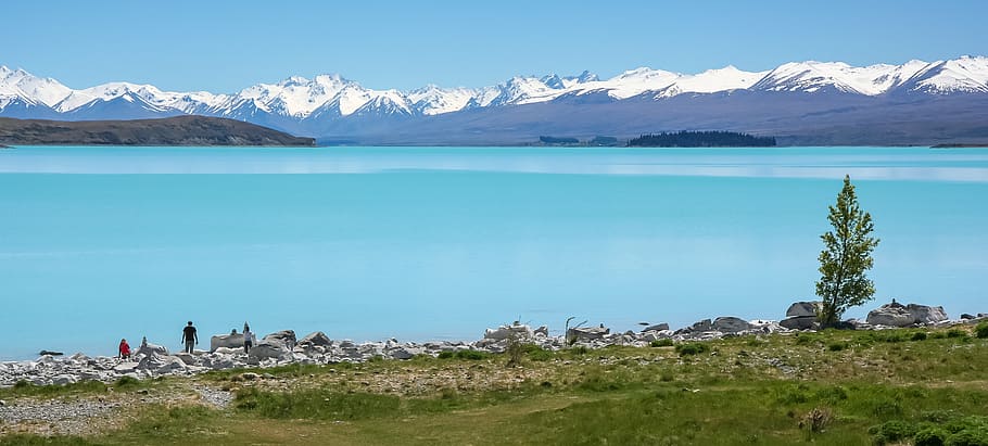 Green Land in Front of White Mountain, bay, daylight, landscape HD wallpaper