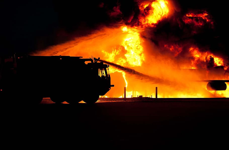 Firetruck Spraying Water on Fire, fire truck, firefighter, flame HD wallpaper