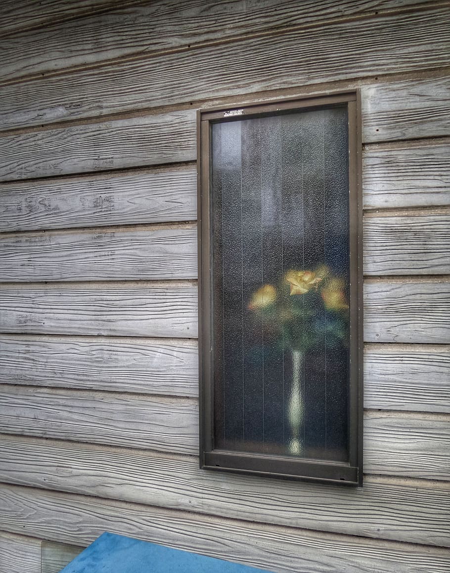 window, house, old, flower, behind, vase, sad, solitude, oldness, HD wallpaper