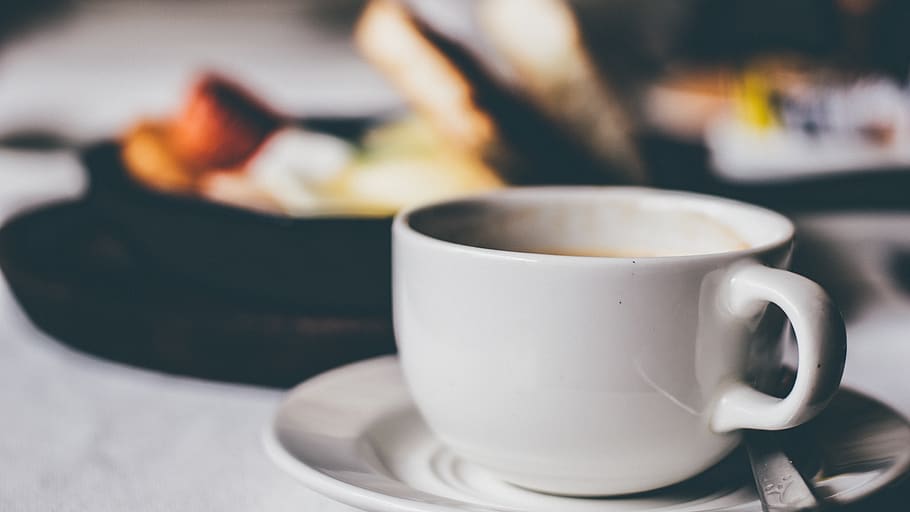 coffee, hot, drink, espresso, cup, saucer, dining, table, food HD wallpaper