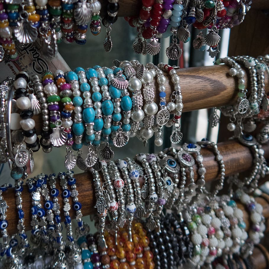 bracelet, shop, market, display, beads, fashion, jewellery, HD wallpaper