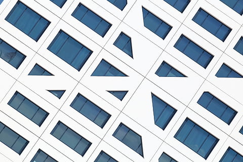 white and blue board, building, office building, triangle, utrecht HD wallpaper