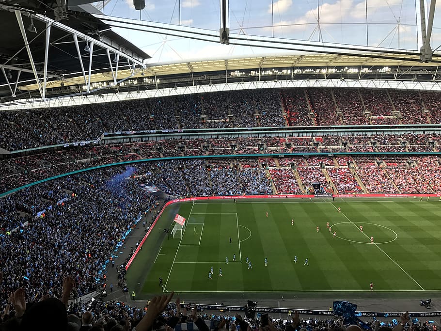 wembley, united kingdom, wembley stadium, red, football, blue, HD wallpaper